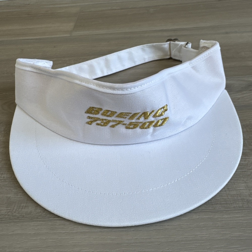 Vintage Boeing 737-500 Airplane Visor Hat Embroidered Logo White With Gold‎